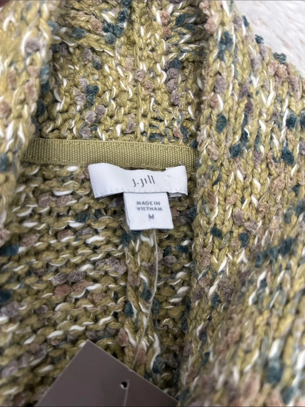 J. Jill Mixed Knit Open Cardigan Sweater Green